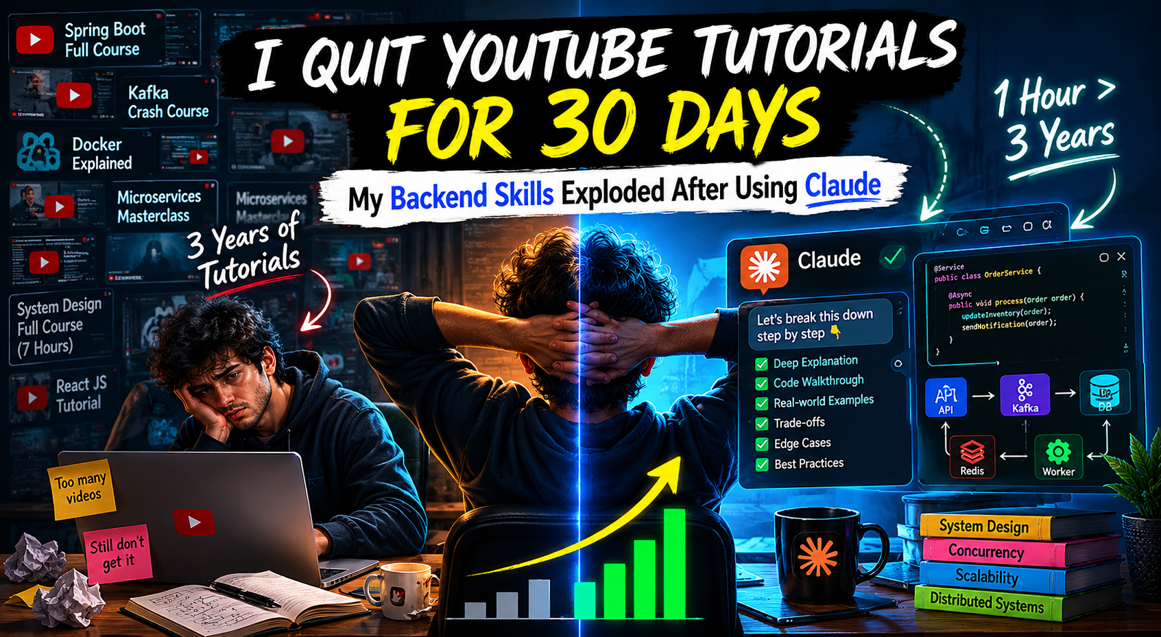 I Quit YouTube Tutorials for 30 Days — My Backend Skills Exploded After Using Claude