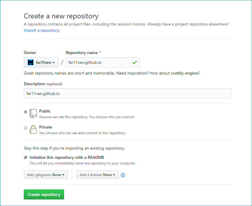 Repository creation flow on GitHub