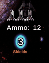 Image of gameplay screen displaying Lives, Ammo Counter and Shields count