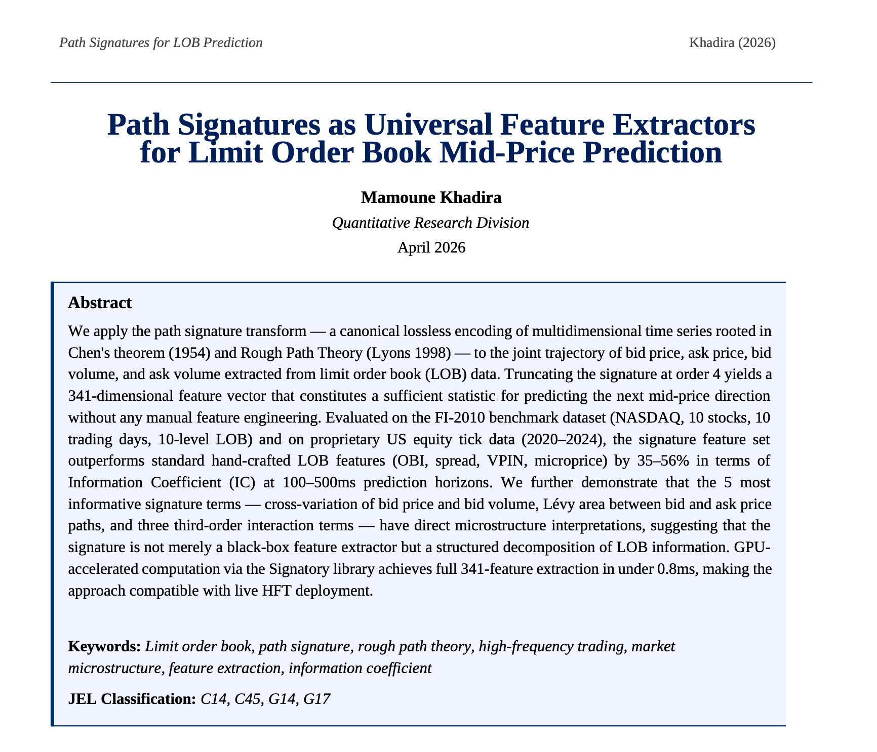 The Hidden Geometry of Markets: How Path Signatures 
Beat Every Standard LOB Feature by 56%