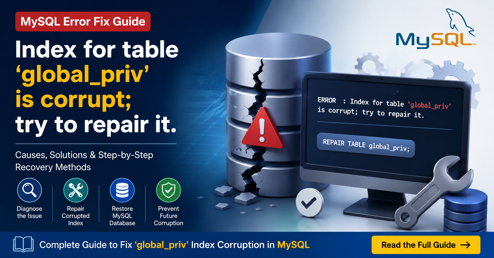 How to Fix Index for Table global_priv is Corrupt Try to Repair It in MySQL
