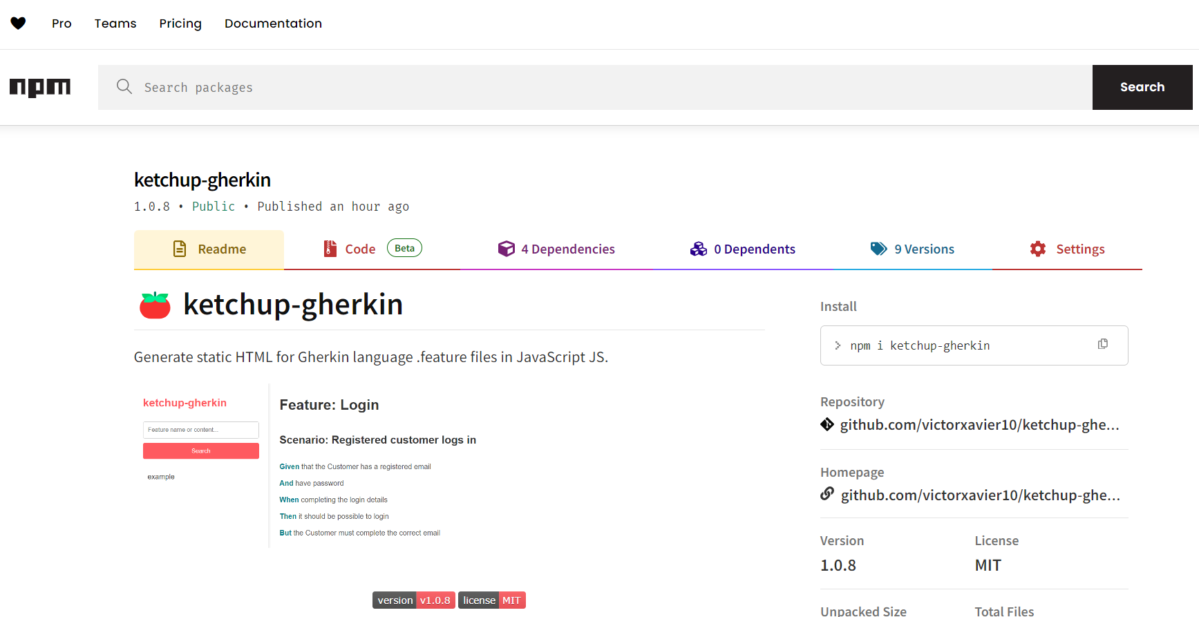 Gerador de páginas HTML em JavaScript para arquivos .features