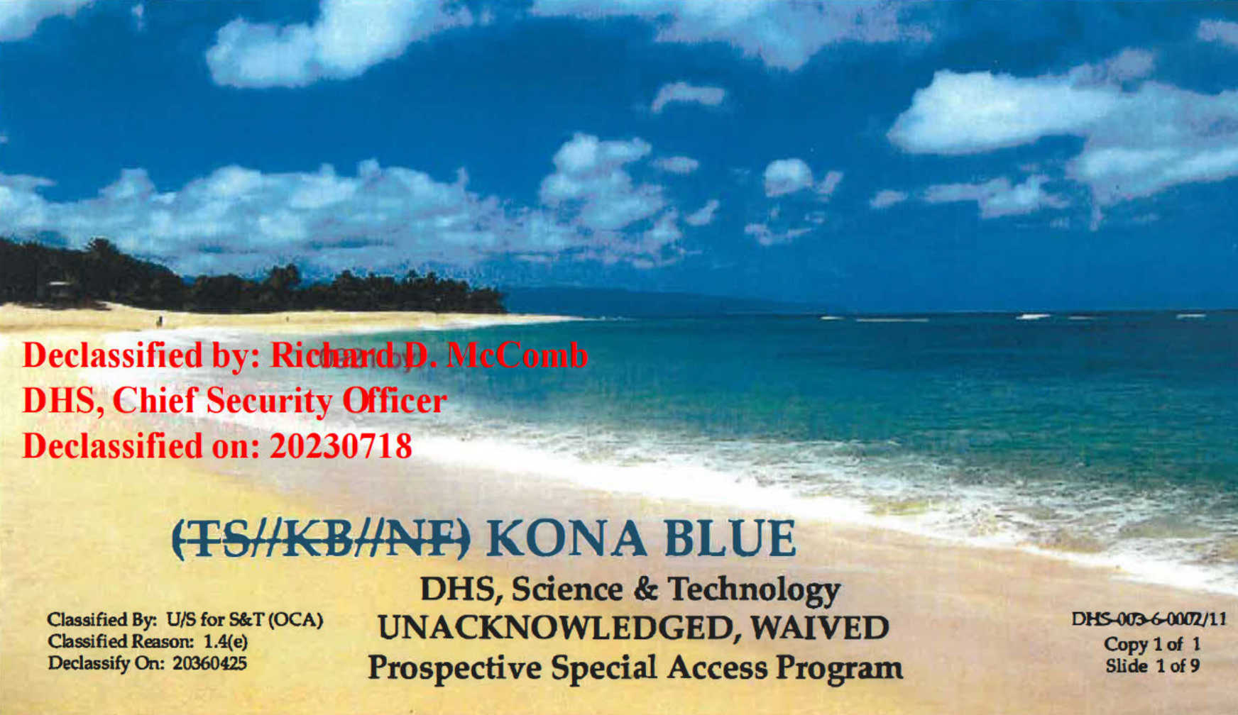 Kona Blue Summary: Recovered Advanced Technology