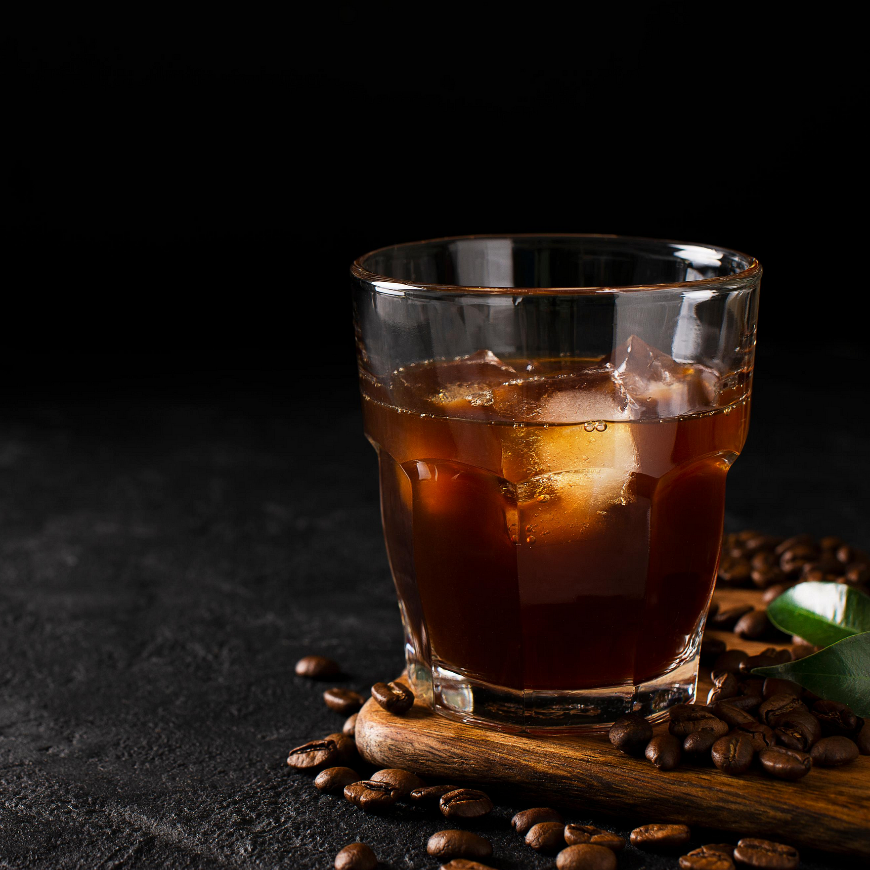 A fresh cup of cold brew coffee with ice.