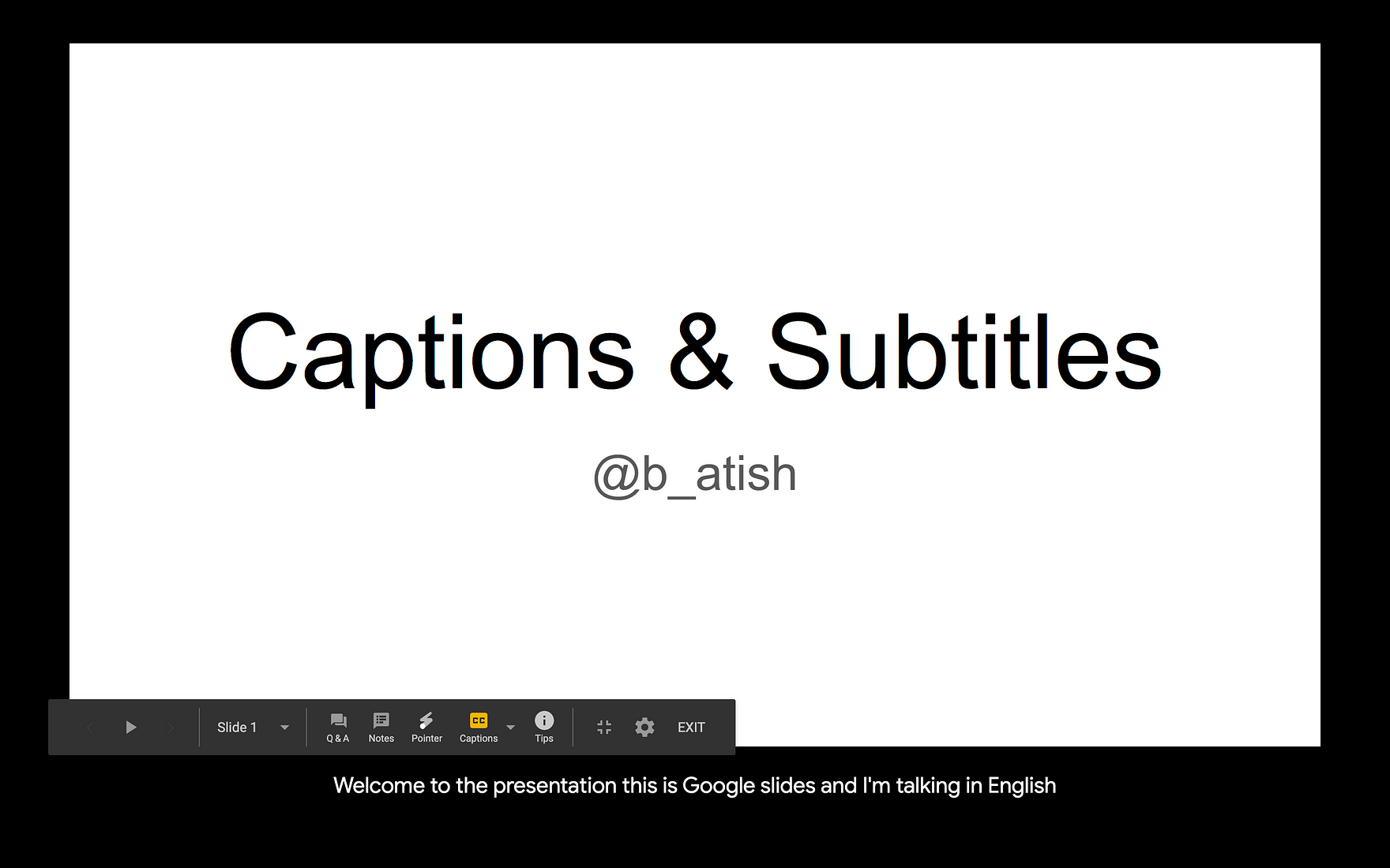 Beispiel für englische Bildunterschriften in Google Slides