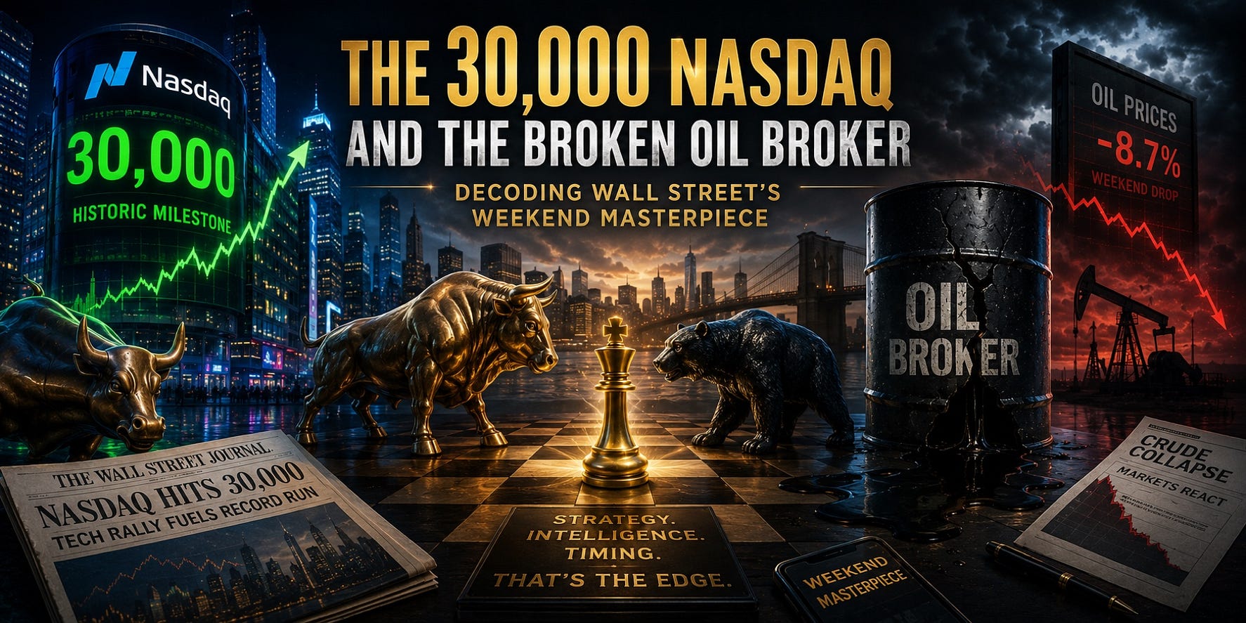 The 30,000 Nasdaq and the Broken Oil Broker: Decoding Wall Street’s Weekend Masterpiece