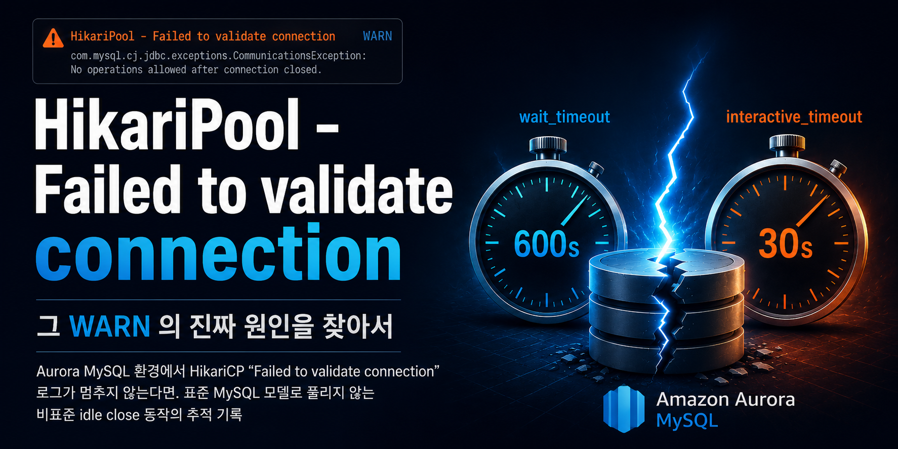 Aurora MySQL의 숨겨진 idle close 동작 — HikariCP “Failed to validate connection” 추적기