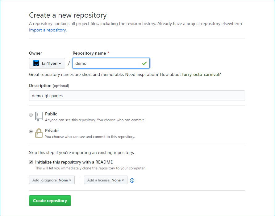 Repository creation flow on GitHub