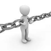 A person holding chain in both hands.