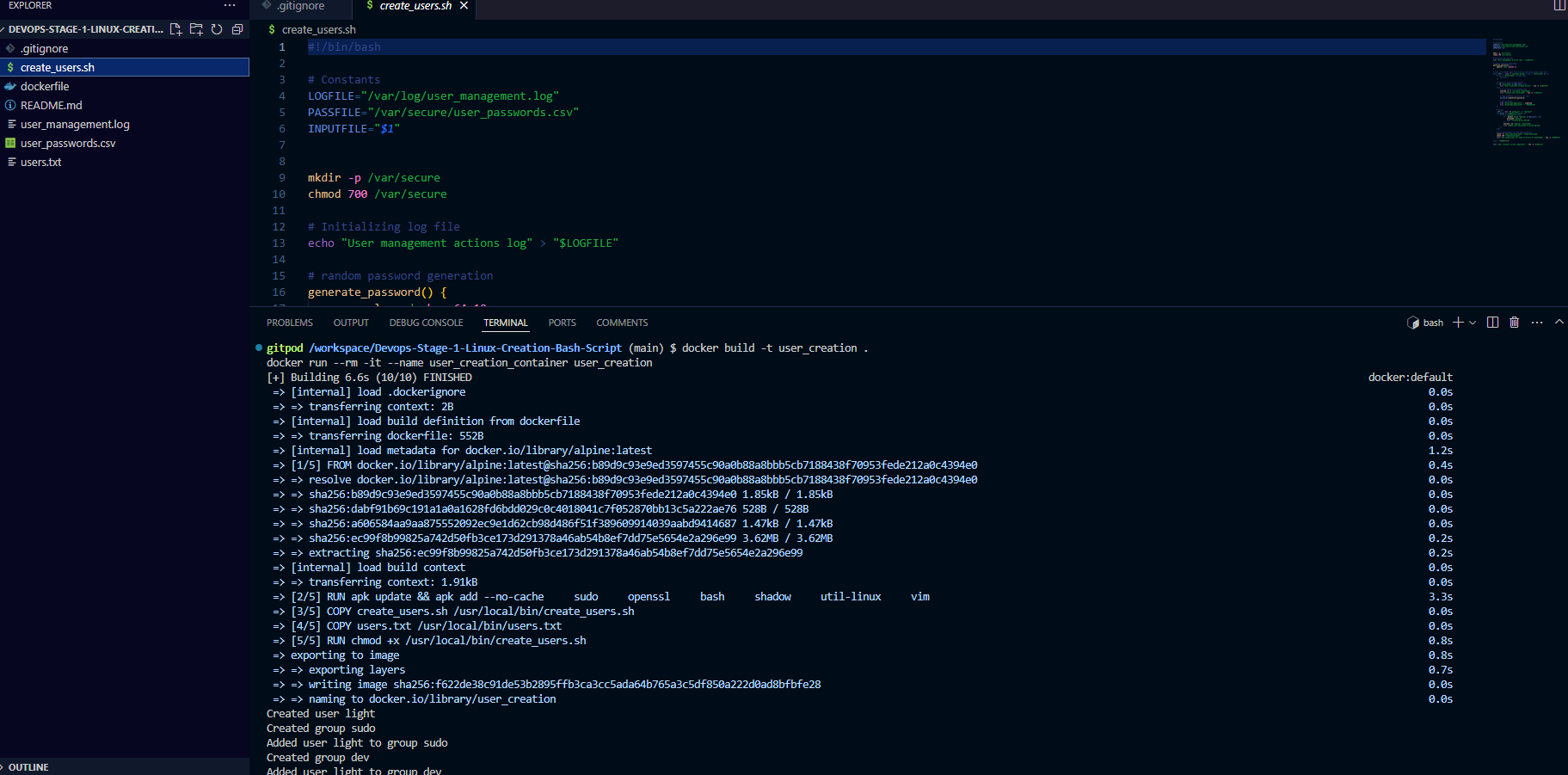 Linux User creation Bash script