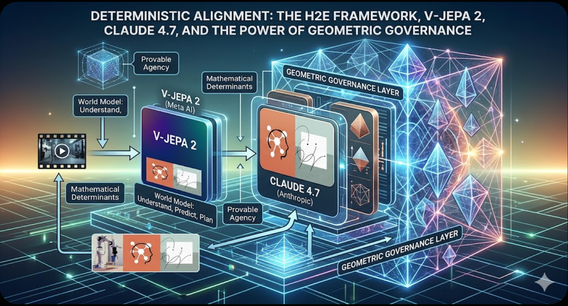 Deterministic Alignment: The H2E Framework, V-JEPA 2, Claude 4.7,