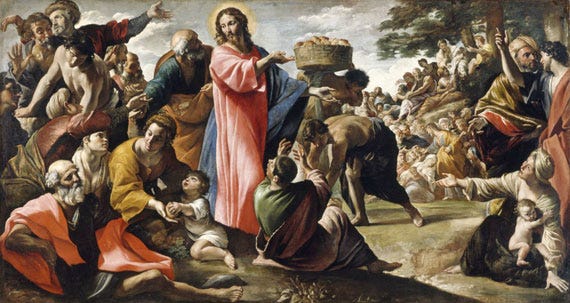 『 餅和魚的倍增 』— Giovanni Lanfranco — 油畫ca. 1620–1623