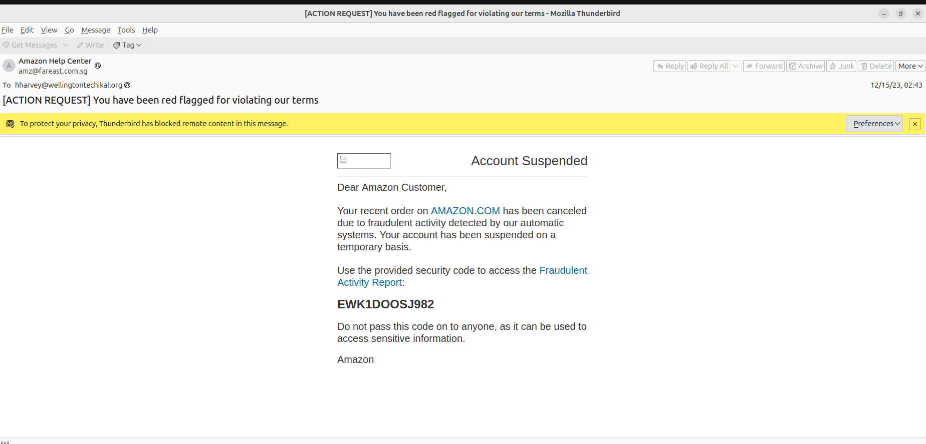 Behind the Mask: Uncovering a Fake Amazon Security Alert Phishing Attack