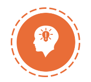Drawing of a side head profile, with a lightbulb in the brain area, signifying a smart idea.