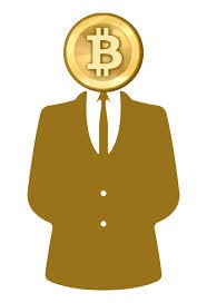 Guy in suit with bitcoin coin covering his face