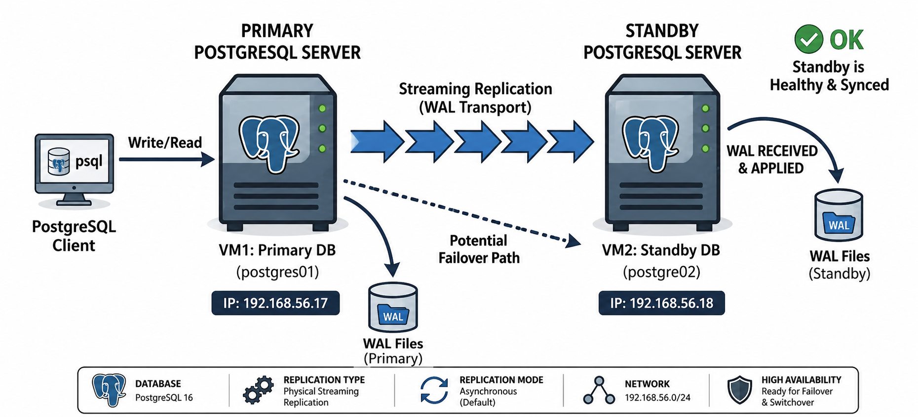 PostgreSQL 16 Streaming Replication on Oracle Linux 8 using Physical Replication