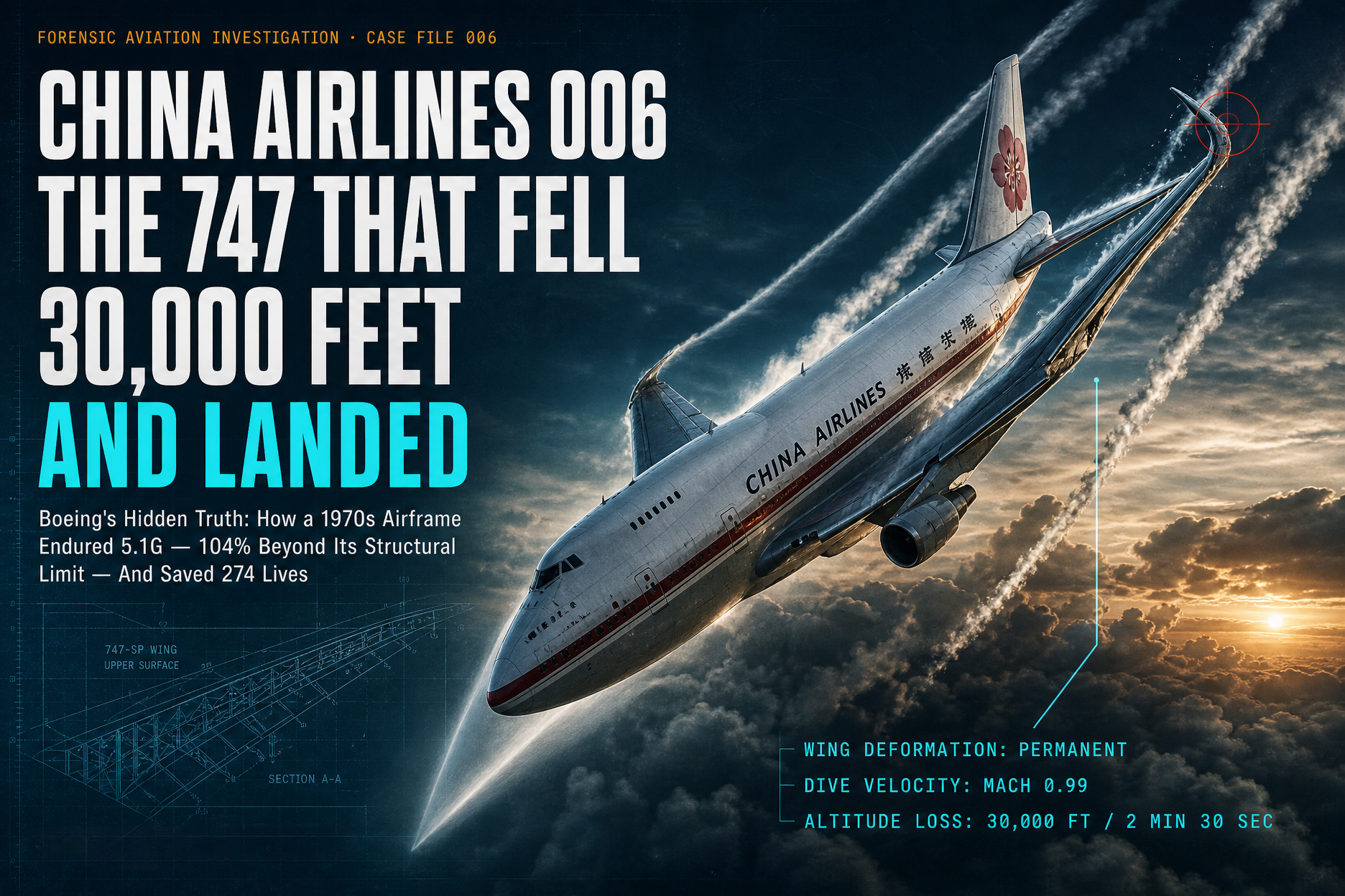 China Airlines 006 Crash: 747 Fell 30000 Feet Bent Wings Landed Safely China Airlines 006 Crash: 747 Fell 30000 Feet Bent Wings Landed Safely