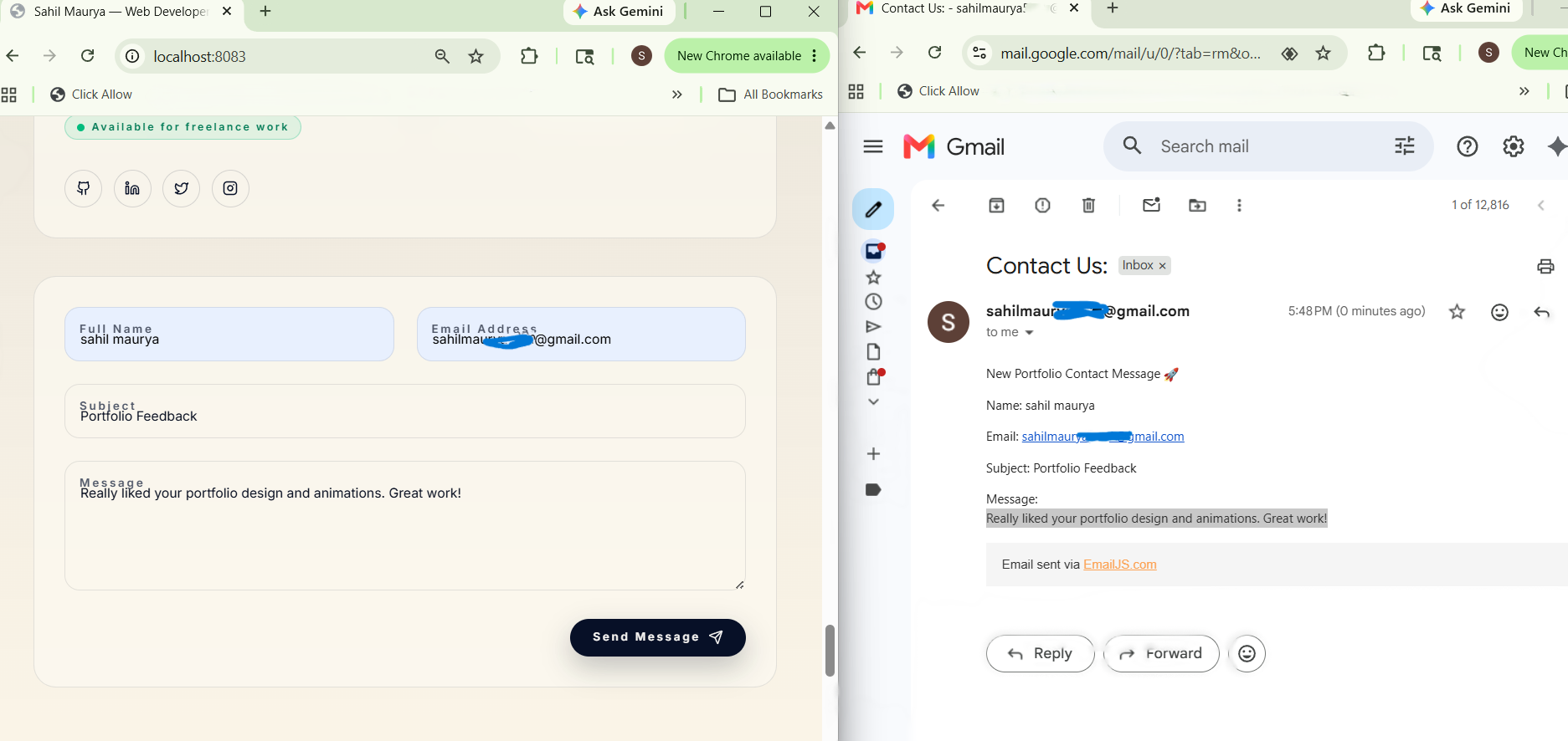 How I Added a Working Contact Form to My React + Vite Portfolio Using EmailJS