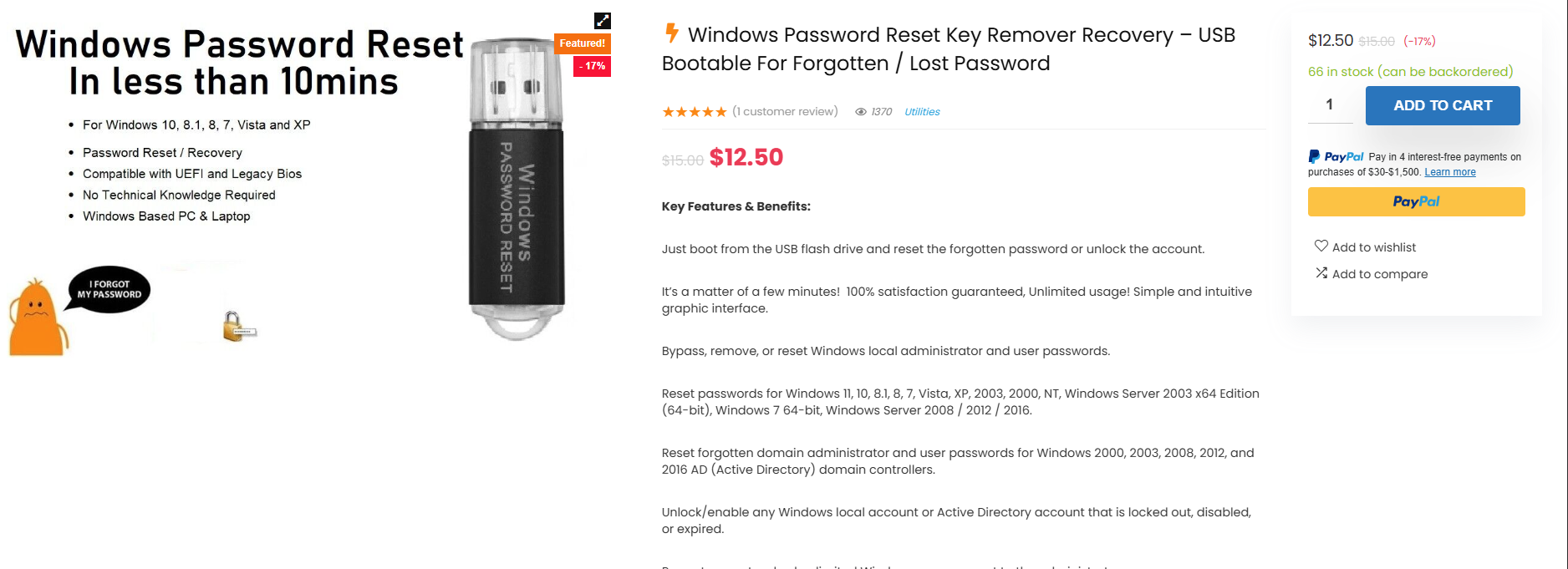 Bypass Windows Lock Screen, Windows Password Reset Key Remover Recovery — USB Bootable For…