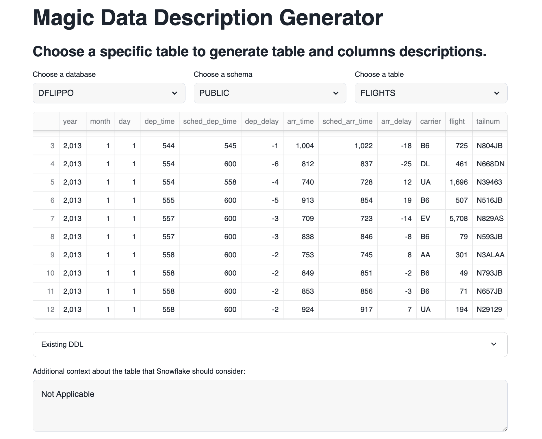 Using Snowflake Cortex and Streamlit to generate table and column descriptions: LLM hallucinations…