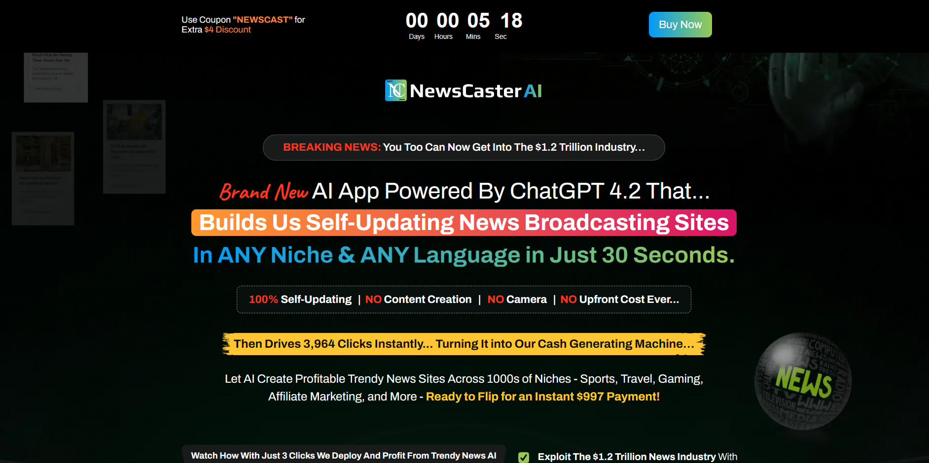 NewsCaster AI Review: Effortlessly Build & Monetize Your News Site!
