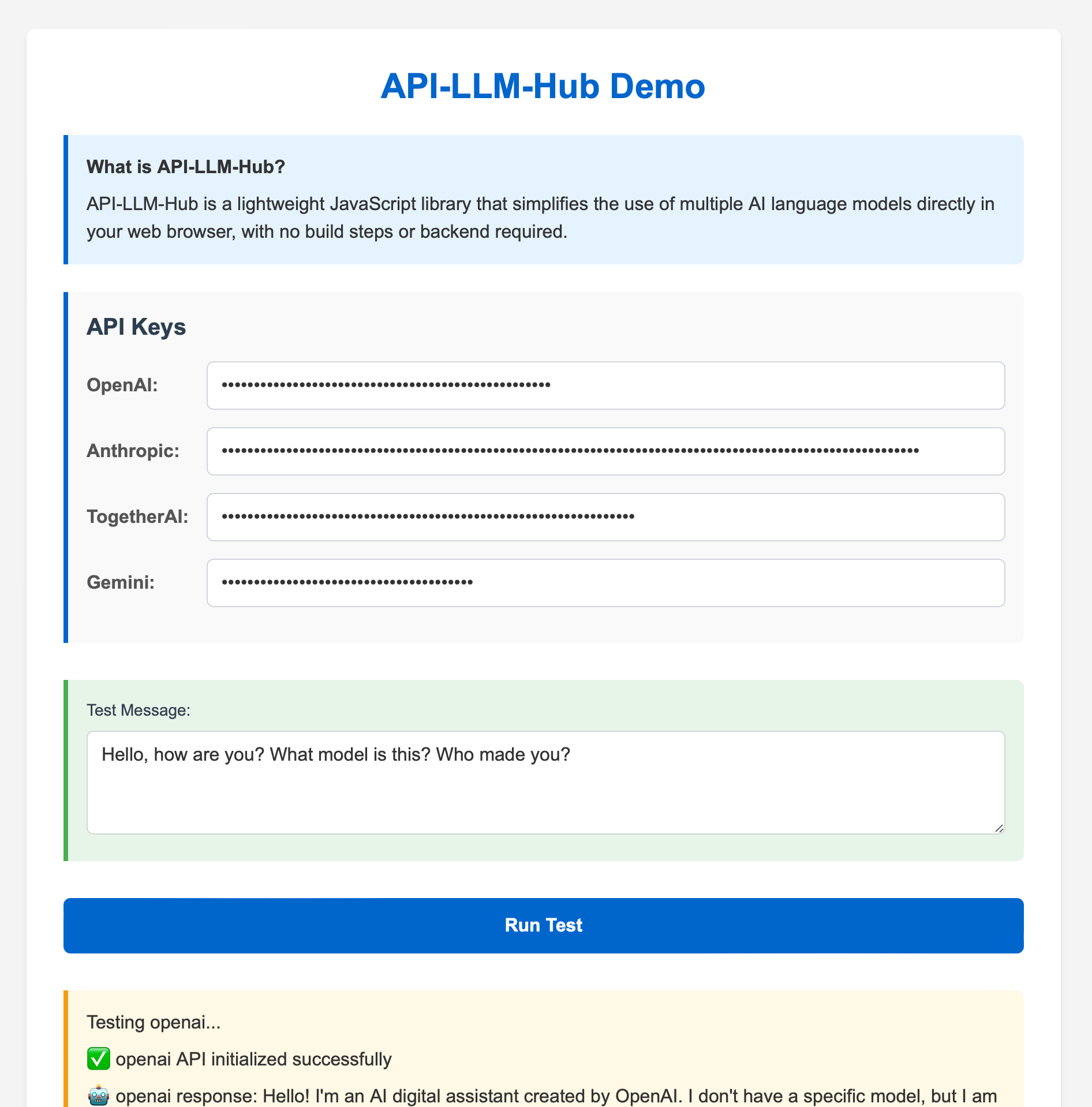 Unleashing the Power of LLMs in Your GitHub Pages: Meet API-LLM-Hub