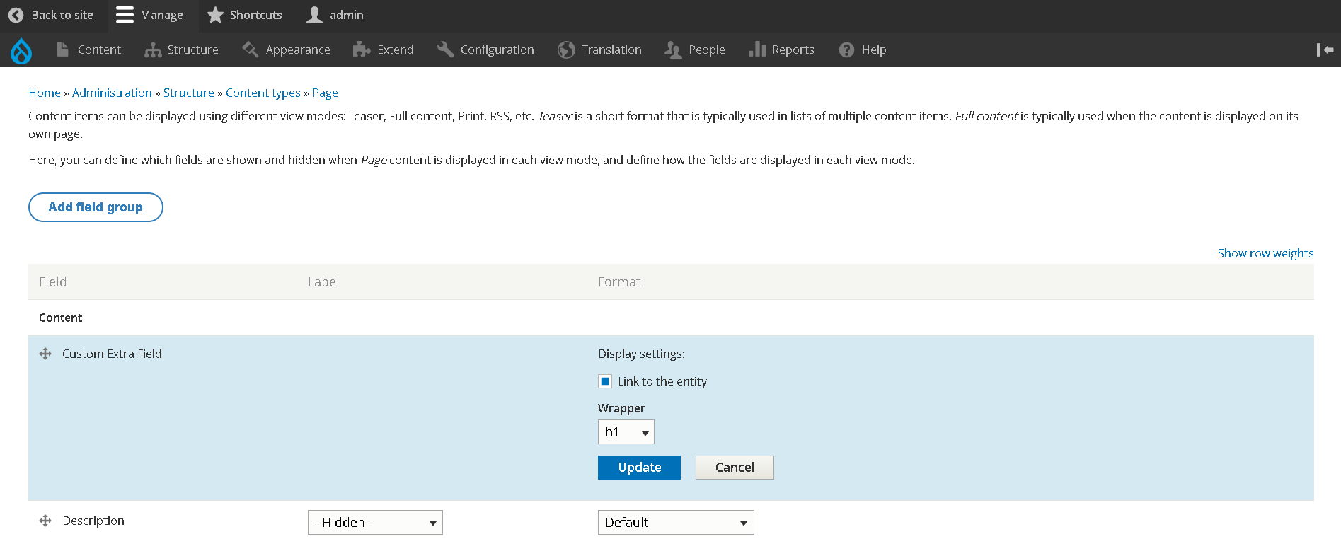 Extra Fields in Entity Display