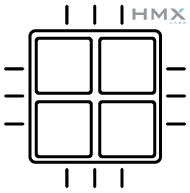 An icon representation of a physical CPU with 4 processing cores