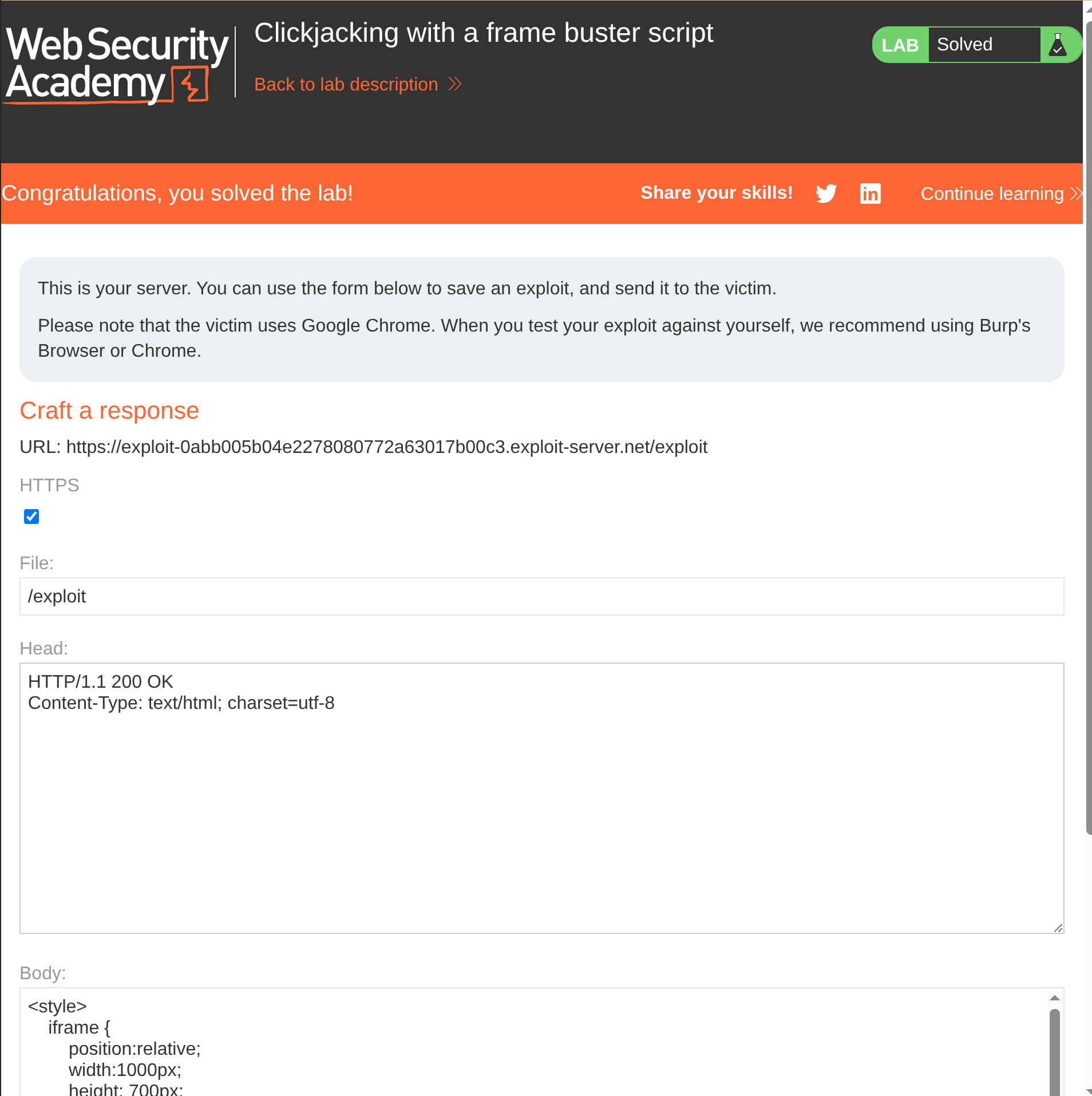 PortSwigger: Clickjacking Labs
