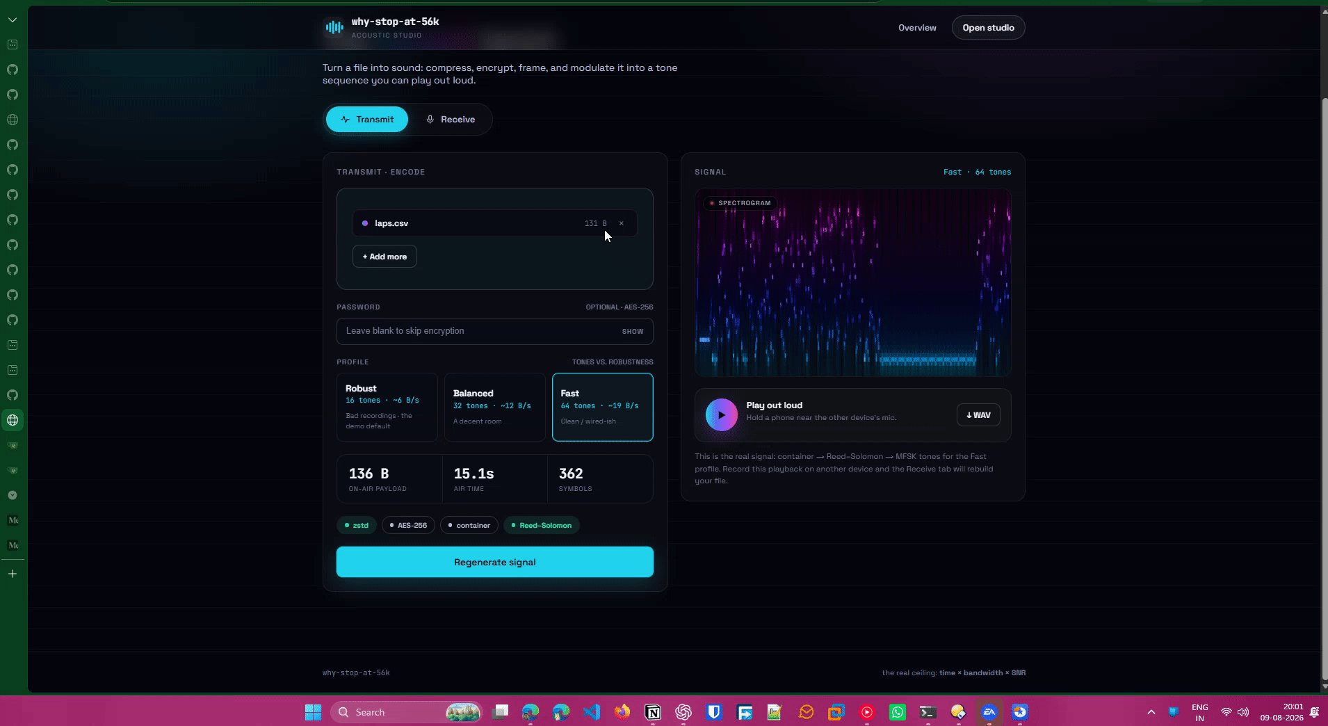Building Why Stop at 56k, a browser modem that sends files through sound