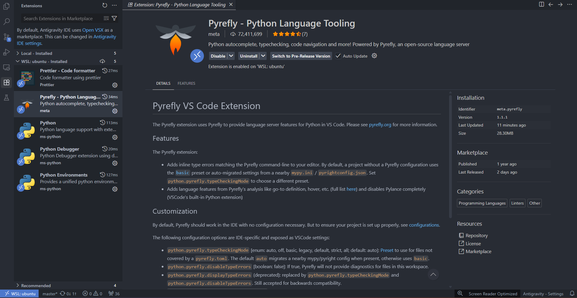 Python interpreter bug in Antigravity IDE (Solved)