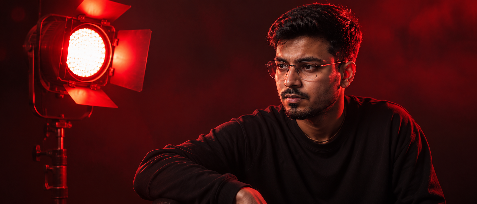 Viral Red Studio Light AI Photo Prompt for Cinematic Portrait Edits