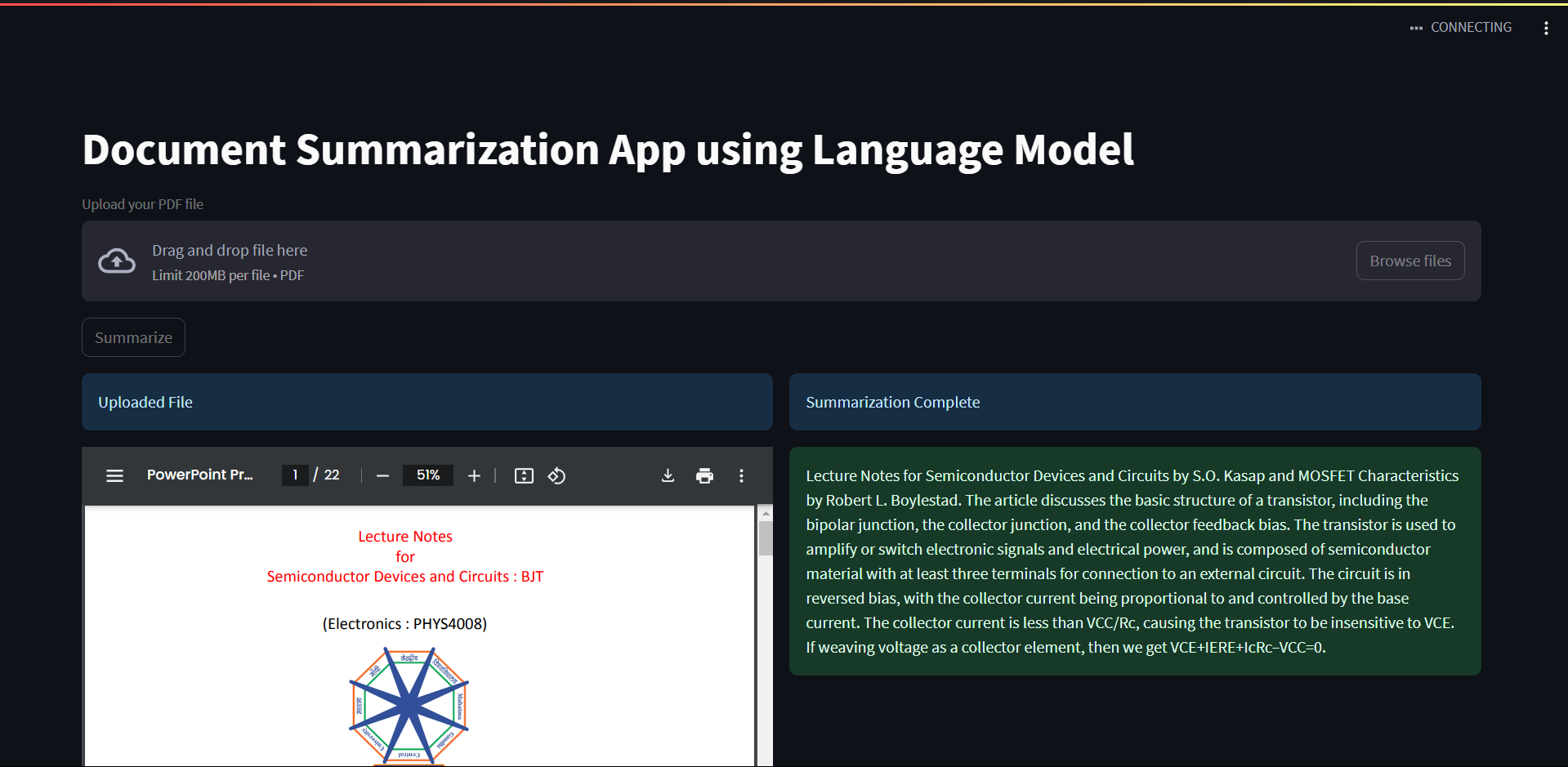 Document Summarization App using Language Model