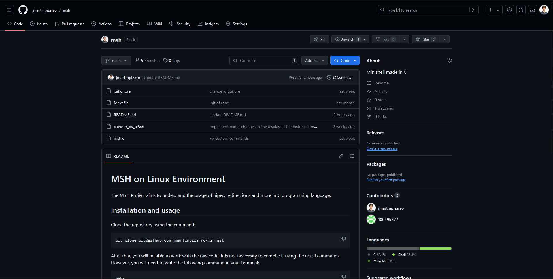 Minishell on Linux Environment in C