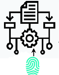 Graphic representation of a ML algorithm with fingerprint icon