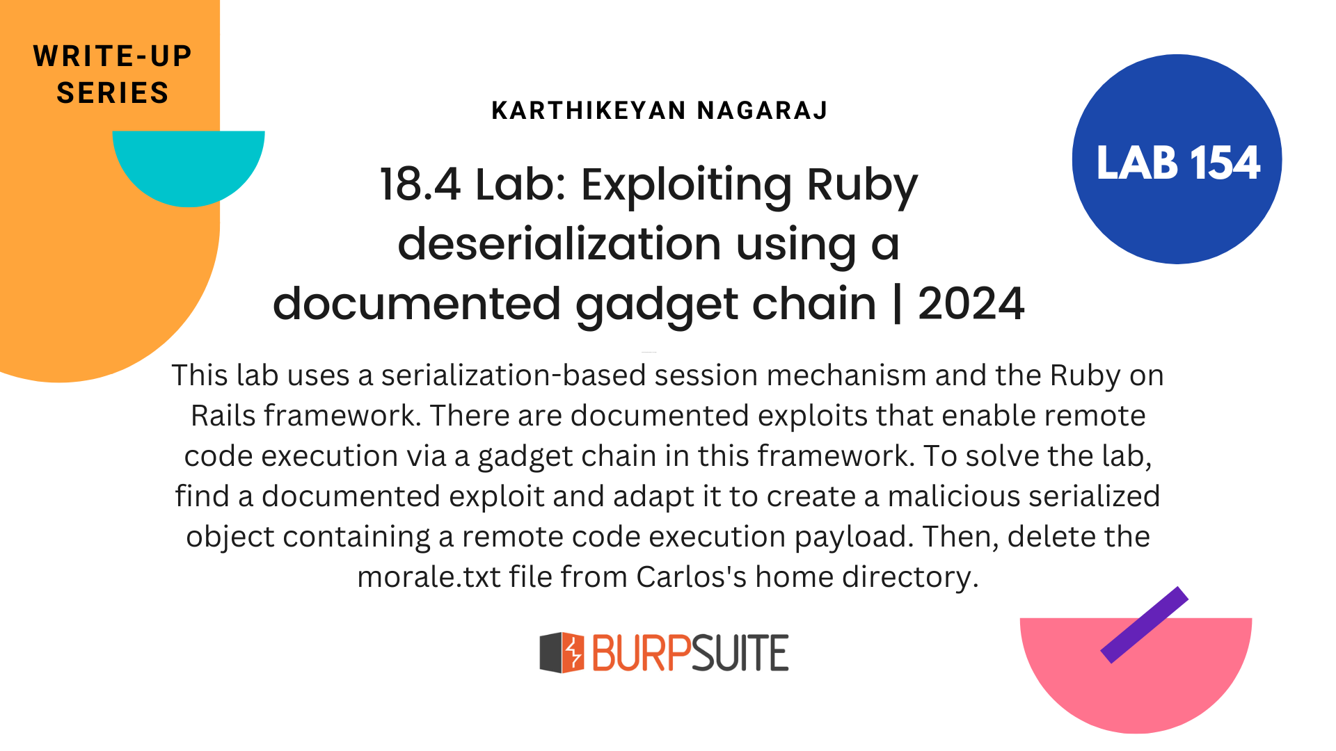 18.4 Lab: Exploiting Ruby deserialization using a documented gadget chain | 2024