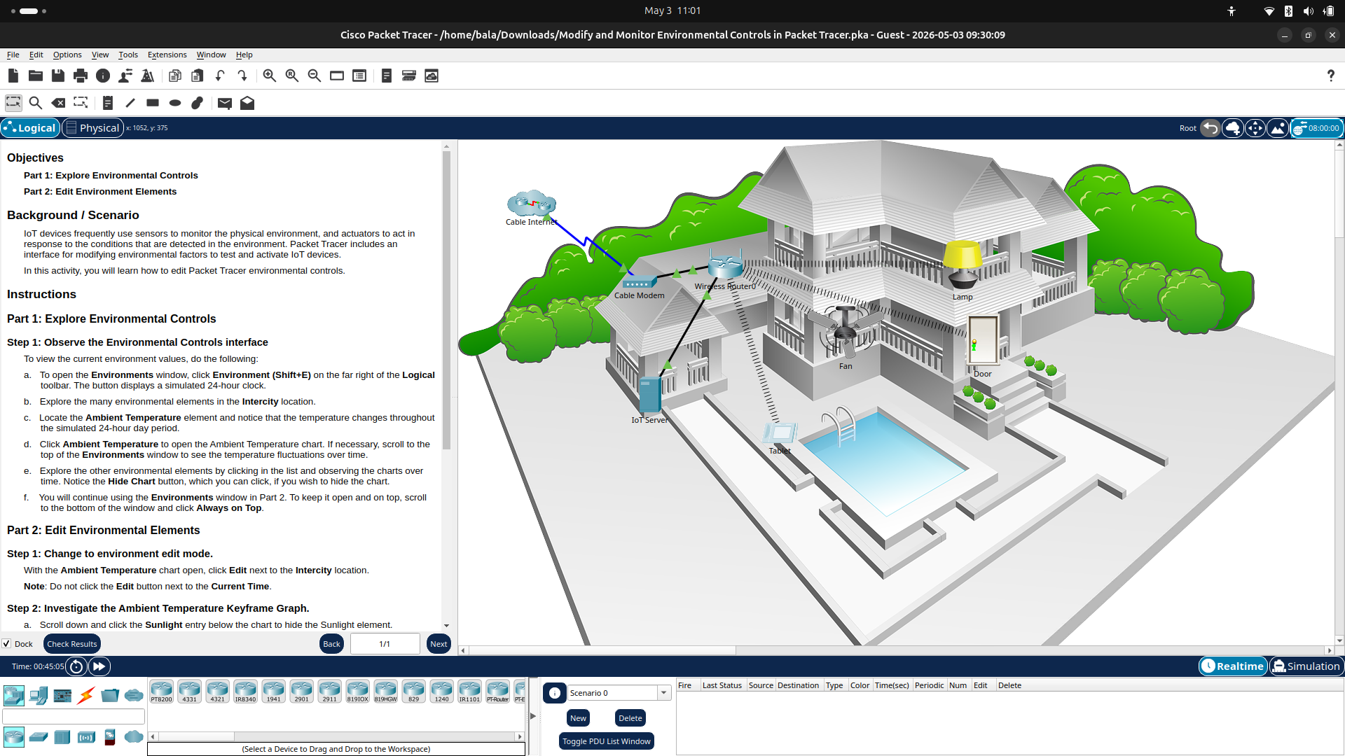 Modify and Monitor Environmental Controls in Packet Tracer