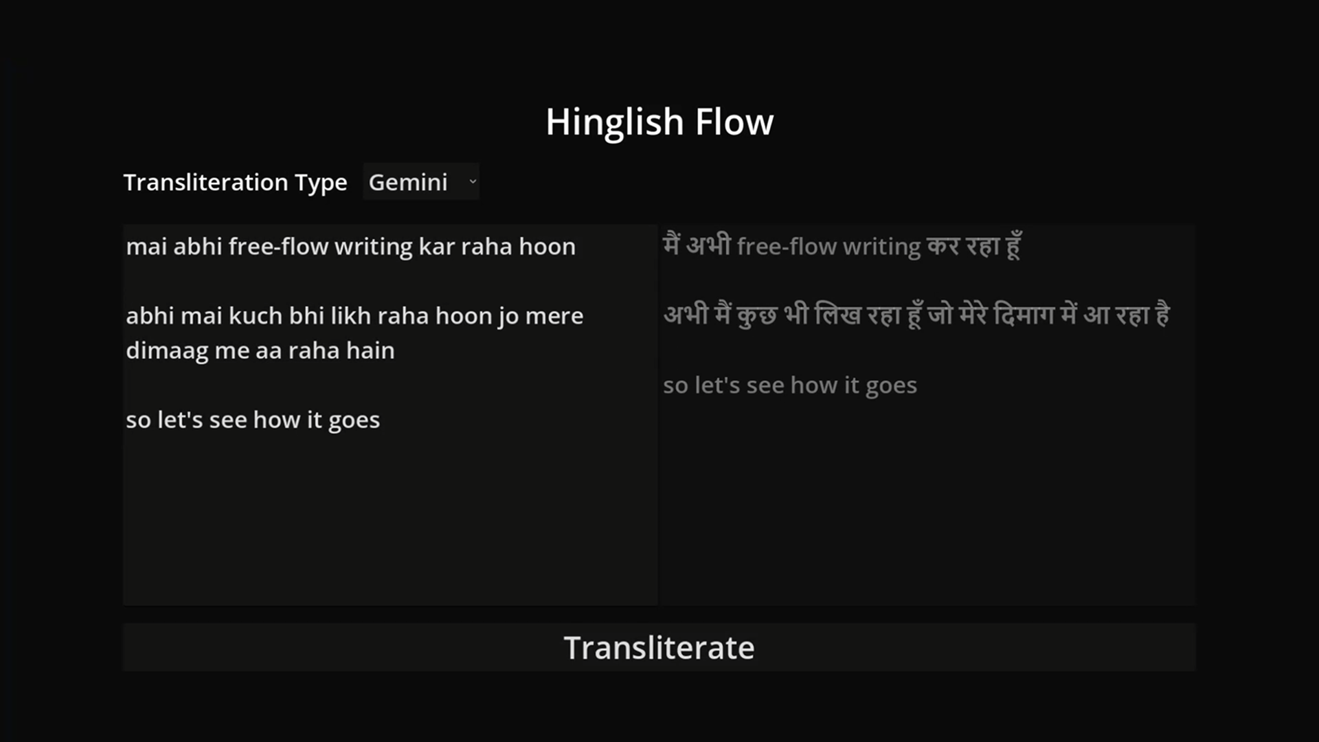 Free-flow writing in Hinglish
