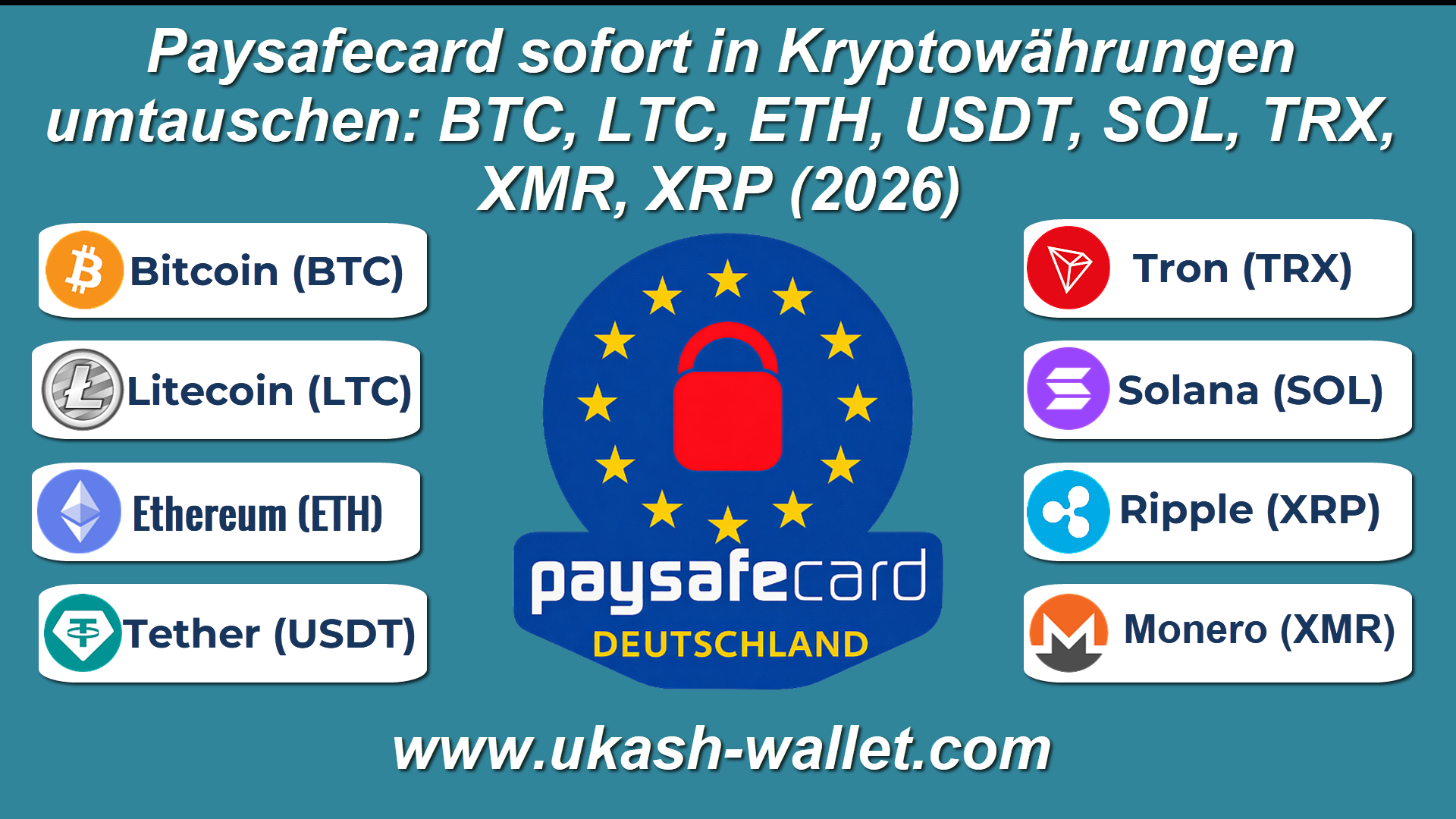 Paysafecard sofort in Kryptowährungen umtauschen: BTC, LTC, ETH, USDT, SOL, TRX, XMR, XRP (2026)