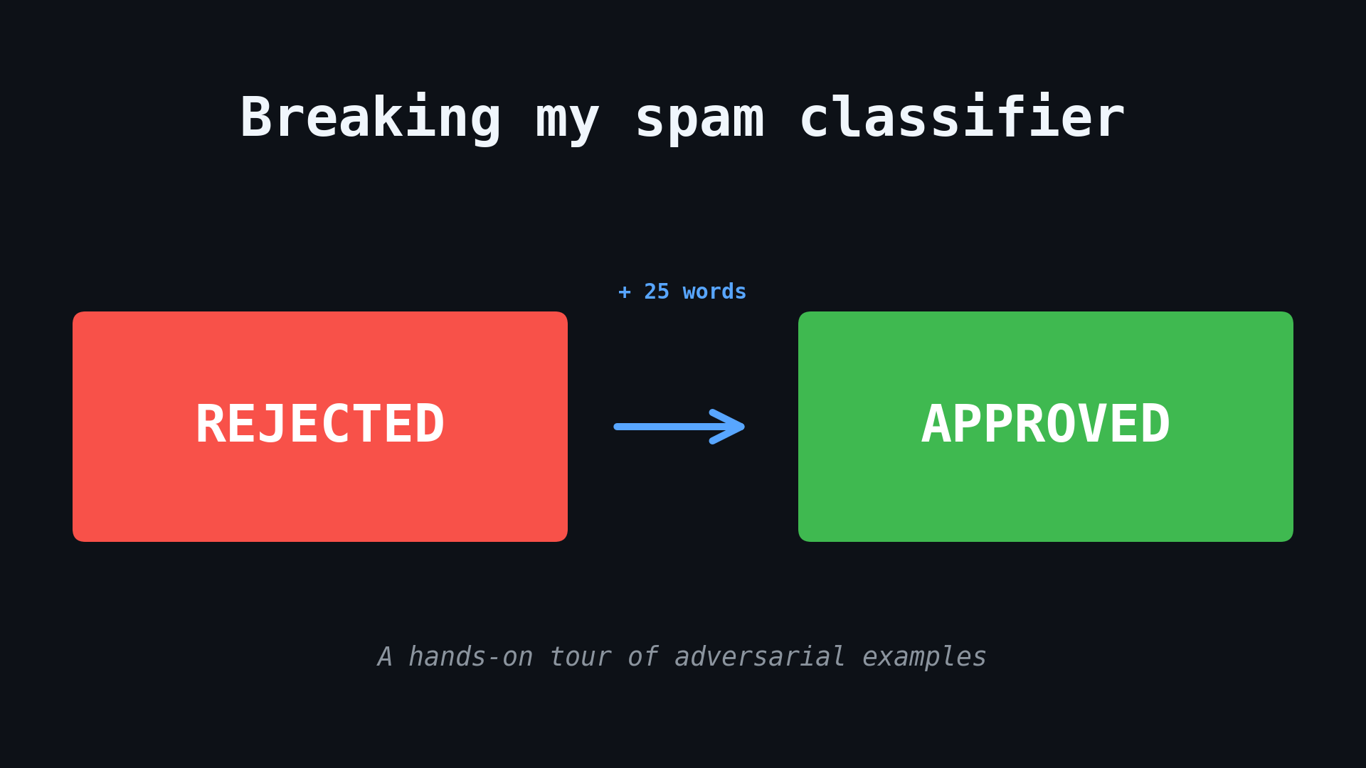 Breaking my own spam classifier: a hands-on tour of adversarial examples