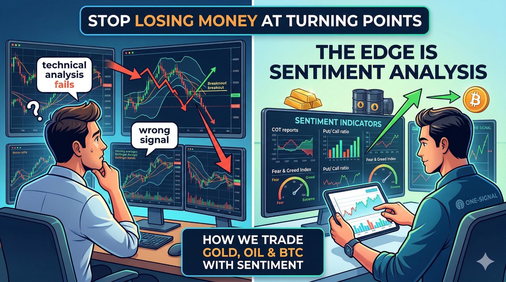 How Sentiment Indicators Beat Technical Analysis for Gold, Oil & BTC