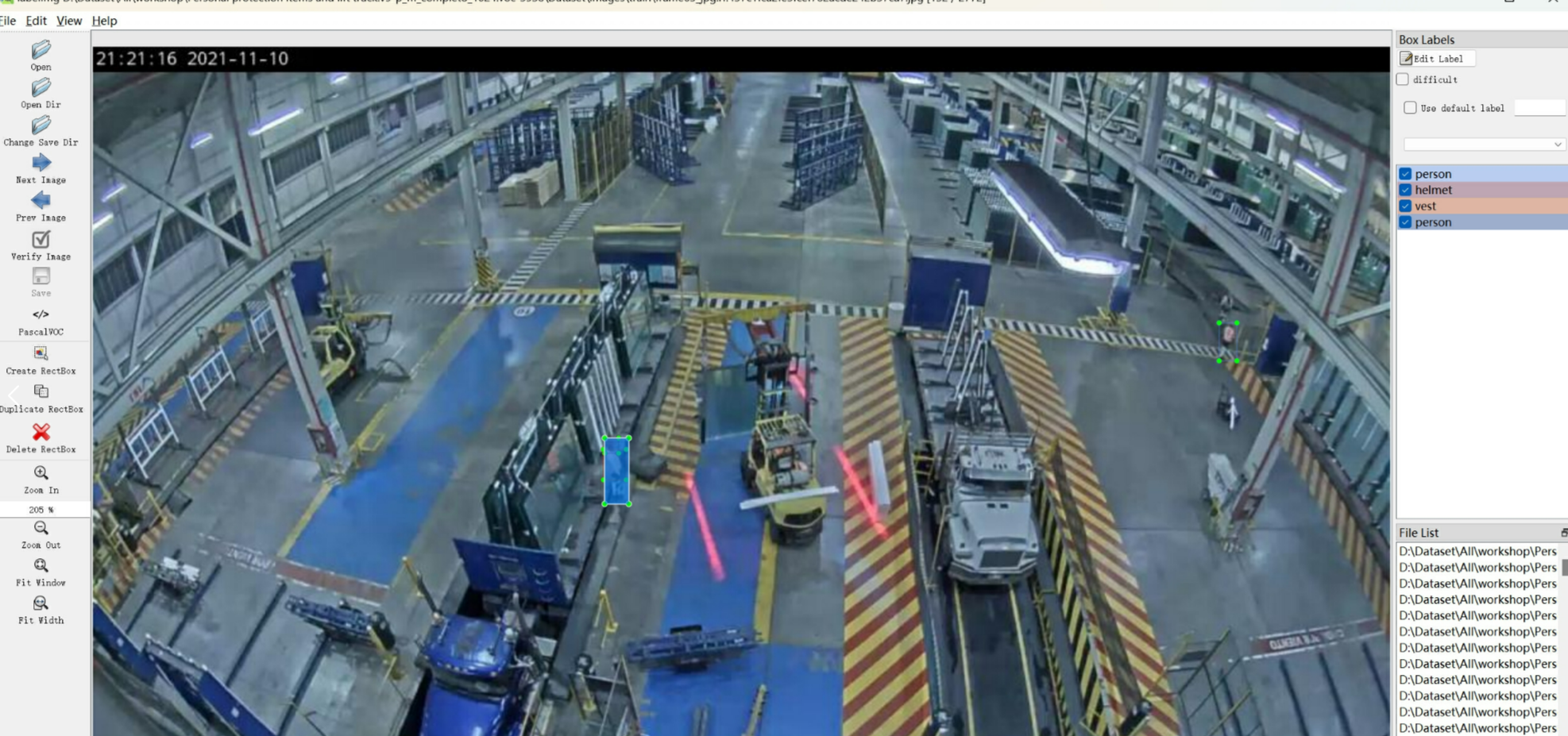 Shop worker, hard hat helmet, safety vest identification