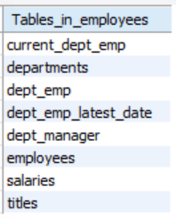 All tables in Employees Database