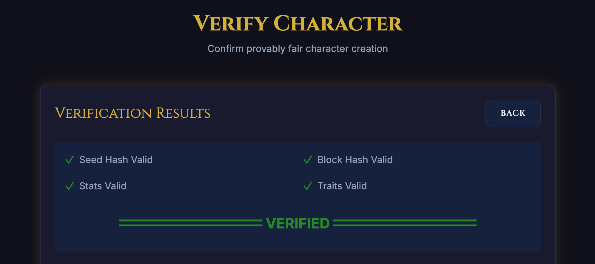 vcharacter-prime: Provably Fair Character Creation on Verus