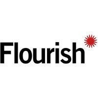 Logomarca do Flourish Studio: letras pretas e, ao final, uma estrela vermelha.