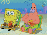 Spongebob and Patrick enjoying some kelp straws in Bikini Bottom.