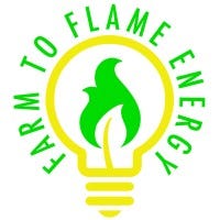 This is an image of Farm to Flame Energy’s Logo which incorporates a yellow lightbulb design with a green flame with an inner portion reminiscent to the shape of a leaf. On the outside of the bulb in green text in all caps is “FARM TO FLAME ENERGY”