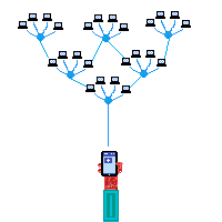 Hand drawn image of a hand holding a cellphone connected to the blockchain