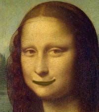 Mona Lisa’s face, with the smile rather grotesquely altered
